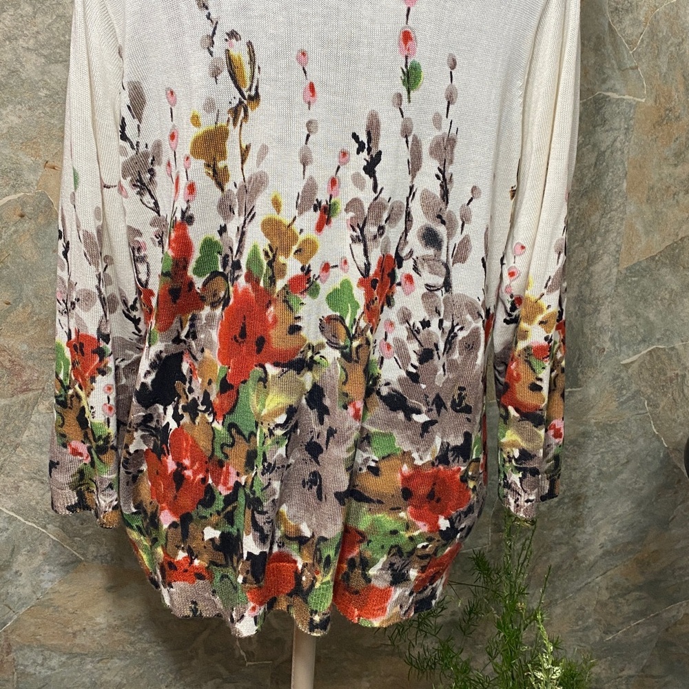 Rebecca Malone Floral shirt top blouse tunic sweater pull over chic xl knit - Picture 7 of 14